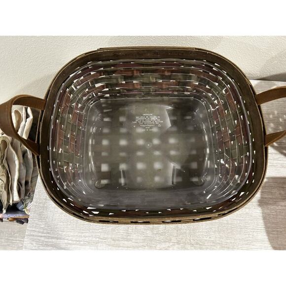 Longaberger Harvesting Basket & Protector ACT green brown weaves fall - Picture 2 of 9